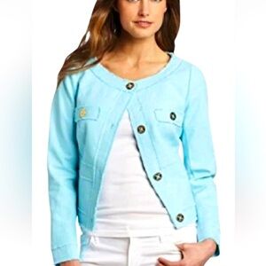 NWT 248.00 Lilly Pulitzer Bouclé is back Millie Jacket BlueFringe Detail